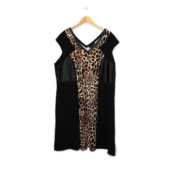 Lane Bryant Size‎ 26 Double V Neck Dress Black Leopard Print A Line Cap Sleeve - Picture 7 of 12